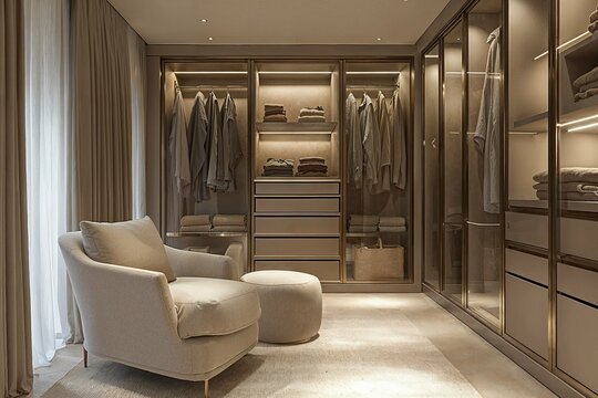 A Room With A Couch A Chair A Couch And A Closet With Clothes Hanging On The Wall