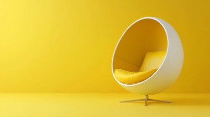 A stylish Egg chair in white and yellow invites relaxation in a cheerful atmosphere