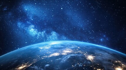 Obraz premium Photo of Planet Earth and its Satellites at night from space - North America connected to the rest of the world, technology, global community and futuristic communication system concept.