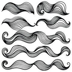 Fototapeta premium Abstract Waves Black and White Line Art Decoration Set.