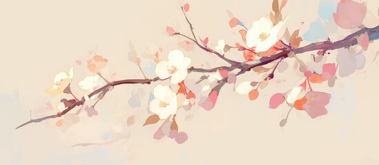 Fototapeta premium Spring branch adorned with blossoms in a painting