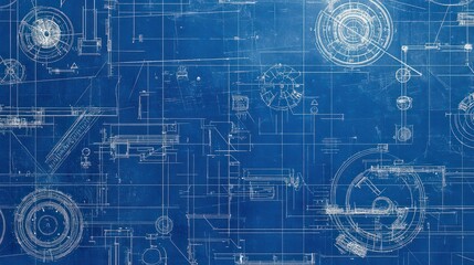 Naklejka premium Technical blueprint seamless pattern with engineering drawings