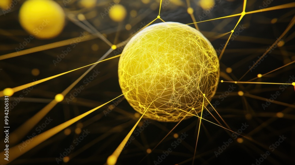 Poster the yellow bright sphere shape object that has been connected with the link of the bright line that 