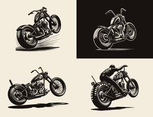 Obraz premium Classic Motorcycle Illustration, Black and White Detailed Illustration of A Vintage Chopper Motorcycle
