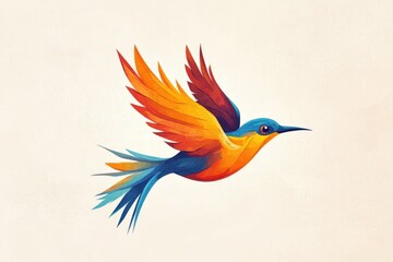 Obraz premium Colorful 2D cartoon logo design featuring a whimsical flying bird