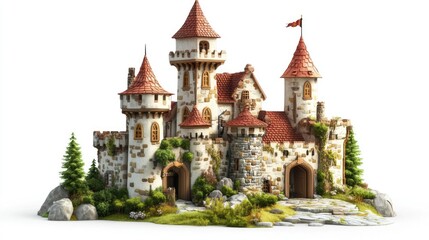 Charming medieval castle illustration on a white background