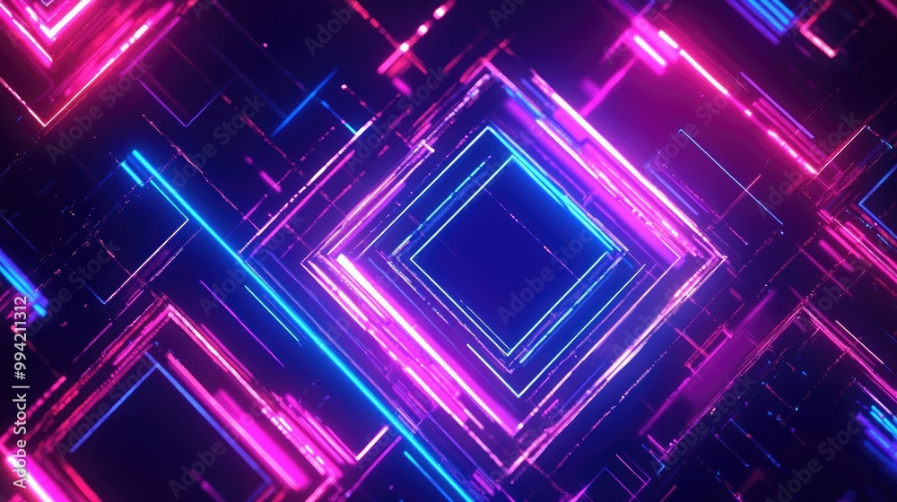 Poster neon glowing tech lines create a hi tech futuristic abstract background featuring geometric square s