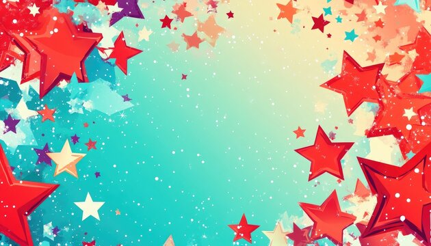 Light blue and red 2D cartoon layout featuring vibrant stars Decorative illustration on an abstract template Ideal design for advertisements posters or banners