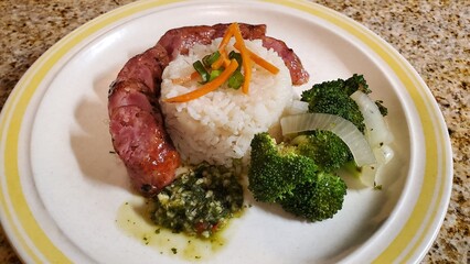 Hmong Sausage with Rice and Vegetables