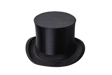 Chapeau claque. Antique black top hat. Old top hat. Folding cylinder. Cylinder hat isolated on a white background. Vintage men fashion. Clipping path.