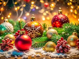 Festive Christmas Desktop Background with Snowflakes, Ornaments, and a Cozy Winter Atmosphere