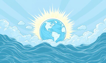 Flat Earth emblem set against a light blue wave themed backdrop