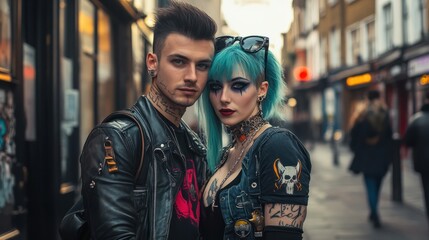 Fototapeta premium Attractive punk couple around london.
