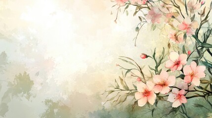 Scenic floral background in watercolor style with a blank area for text insertion