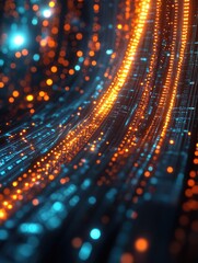 Fototapeta premium Fantasy 3D illustration of a technology themed background showcasing a connected data flow