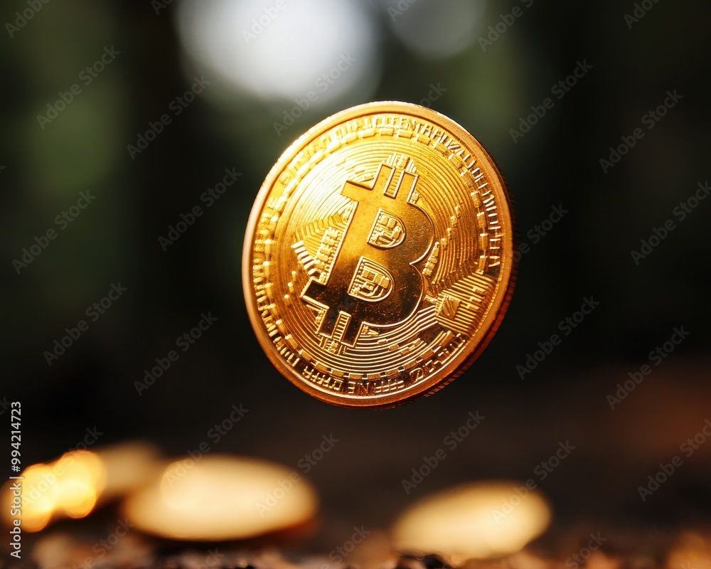 Aufkleber bitcoin coin floating in the air
