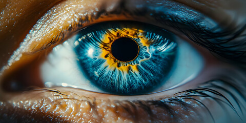 A Close-Up Photo of a Blue and Yellow Eye Shows the Intricate Details of the Iris