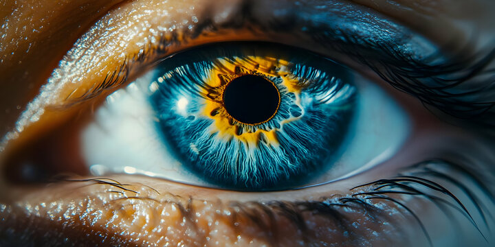 A Close-Up Photo of a Blue and Yellow Eye Shows the Intricate Details of the Iris