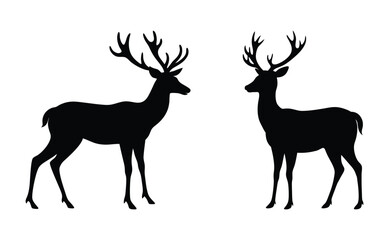 Set of Deer Silhouette Vectors. Isolated  on White Background.