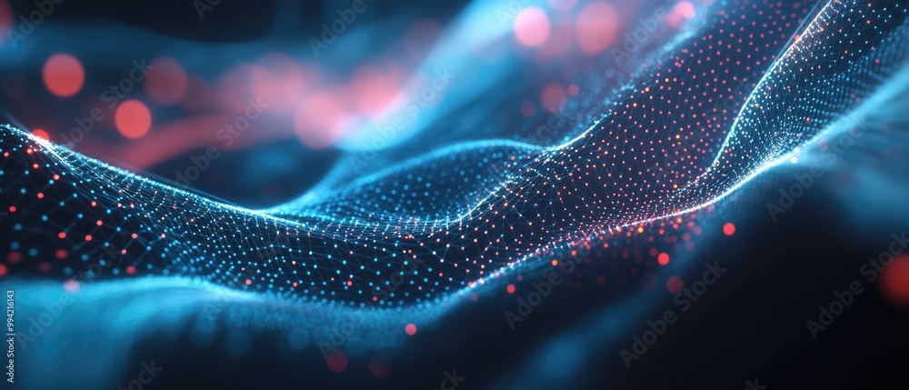 Poster abstract 3d rendering of interconnected dots and lines technology backdrop featuring data visualizat
