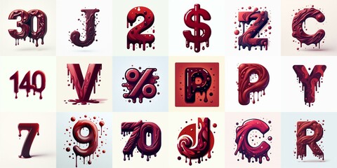Naklejka premium Maroon color Lettering Typeface. AI generated illustration