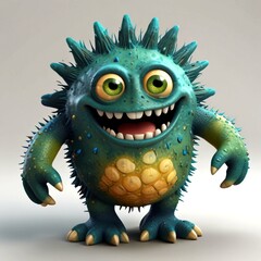 Fototapeta premium Cute blue furry monster 3D cartoon character