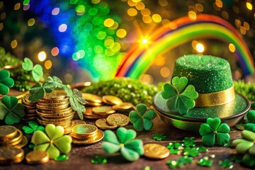 Festive Luck of the Irish Clip Art Featuring Shamrocks, Gold Coins, and Rainbow Elements for St. Patrick's Day