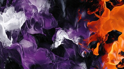 Obraz premium Eerie Halloween Textures: Abstract Patterns in Black, Orange, Purple with Ghostly White & Blood-Red Accents