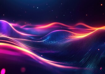 Naklejka premium Glowing wavy lines template featuring colorful lighting in a dark setting creating an abstract background with an energetic and magical vibe
