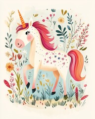 Whimsical illustration of a magical unicorn a charming horse with a horn designed for children s creativity
