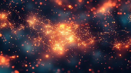 Obraz premium A vivid cosmic scene featuring glowing particles and swirling colors, evoking a sense of depth and mystery in a stellar background.