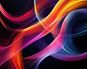 Fototapeta premium Vibrant abstract twirling strips with colorful gradients set against a dark background