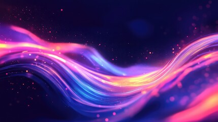 Obraz premium Neon glowing waves with dynamic energy and light create a captivating motion background in this 2D cartoon illustration