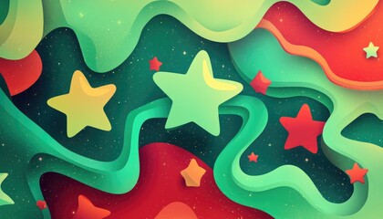 Obraz premium Light green and red 2D cartoon template featuring cosmic stars A glittery abstract illustration with vibrant celestial designs ideal for futuristic advertisements and booklets