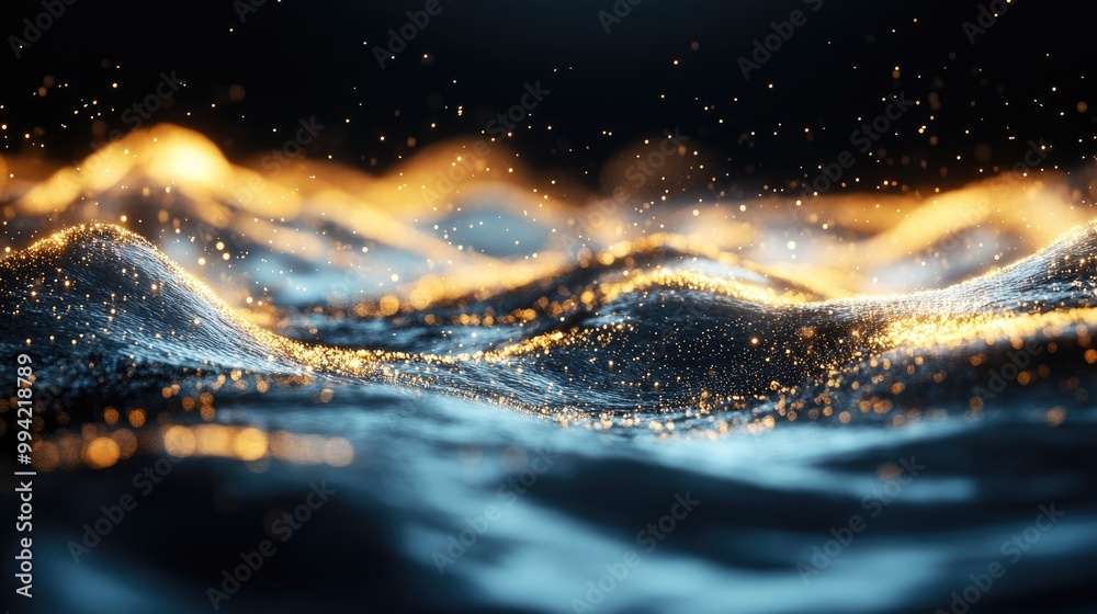 Poster shimmering wave with a magical light effect creating an abstract background