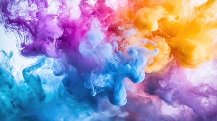 Fototapeta premium Colorful ink swirling and dropping in water creating a dreamy and abstract motion of hues