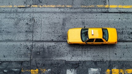 Vibrant Yellow Taxi Cab Standing Out on Gray Street Background in Isolated Color Contrast