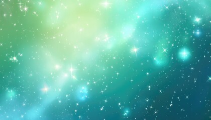 Fototapeta premium Light blue and green 2D cartoon template featuring a sky filled with stars Decorative illustration with shining stars on an abstract backdrop suitable for futuristic advertisements and booklets