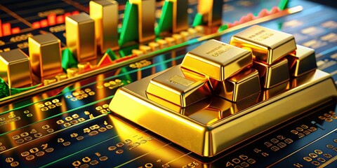 Forex Trading Concept with Gold Bars, Currency Exchange and Financial Market Analysis Visualization