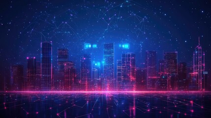 Fototapeta premium Wi-Fi smart city network with low poly wireframe illustration