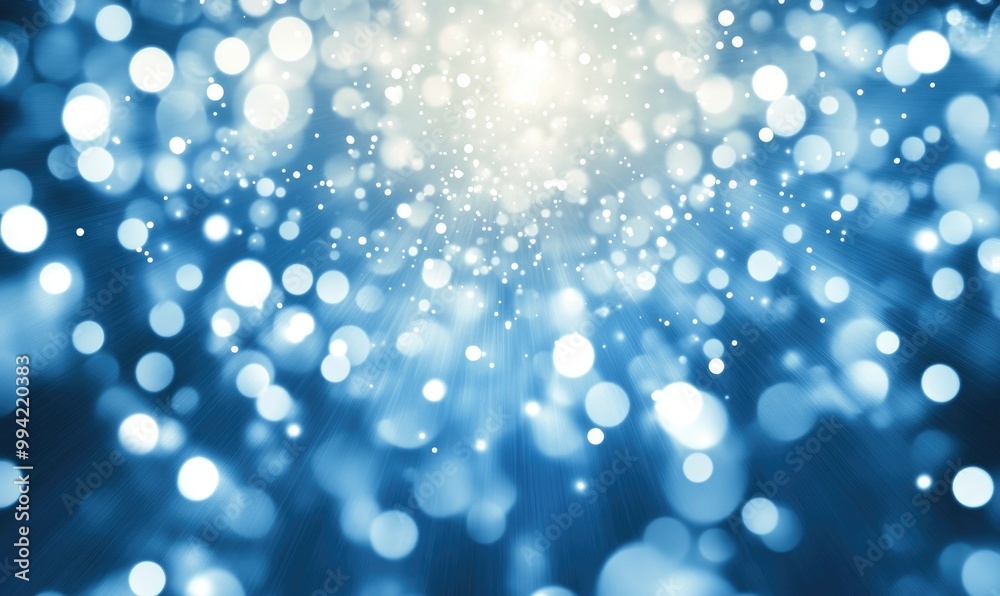 Poster elegant blue backdrop featuring white bokeh lights glowing at the center with a blurred zoom effect 