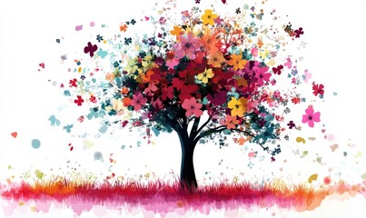 Fototapeta premium Floral tree concept on a white background suitable for design projects business cards banners and decorative purposes