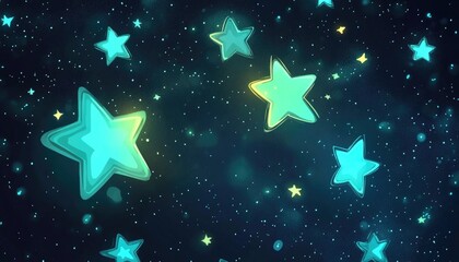 Light blue and green 2D cartoon design featuring cosmic stars Vibrant illustration of luminous astronomical stars ideal for astronomy themed websites