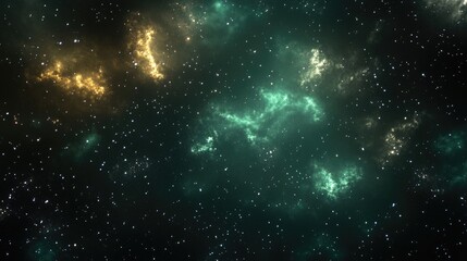 Fototapeta premium Realistic starry night sky featuring a green and brown glow with bright stars set against a dark galaxy backdrop 2D cartoon illustration