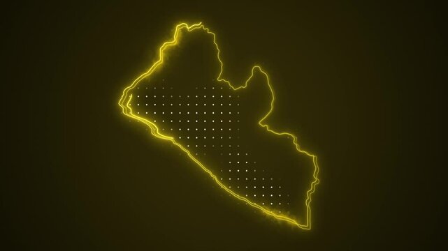 Neon Yellow Liberia Map Borders Outline Loop Background