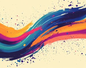 Fototapeta premium Vibrant and colorful wavy abstract design featuring brush stroke graphics and artistic splashes providing a textured background with ample space for text