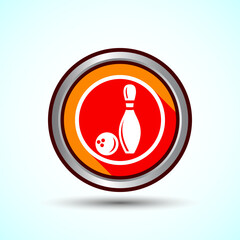 Bowling Pins And Ball Icon Design Illustration, Bowling Game Icon For Apps and Websites, Orange Shadow Button Design