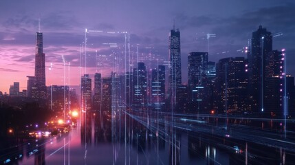 Skyline von einem Smart City und Datenvisualisierung, generiert mit KI