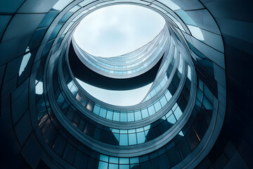 Fototapeta premium Modern Architecture with a Circular Design and Blue Glass Facade