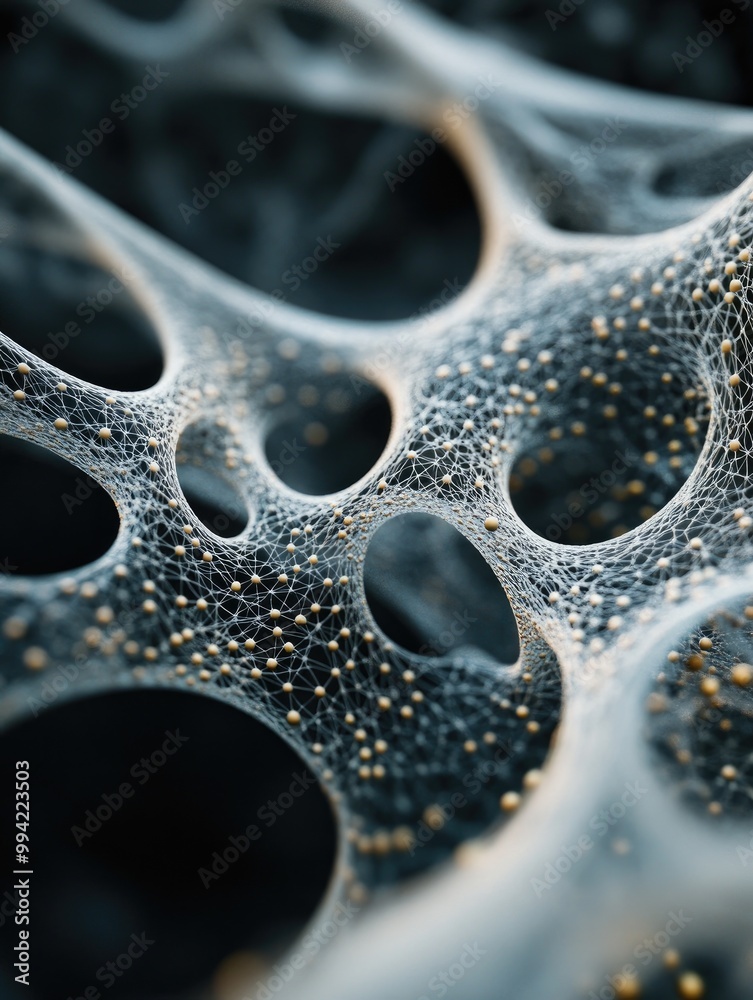 Poster futuristic 3d rendered organic abstract backdrop featuring a conceptual structure crafted from parti